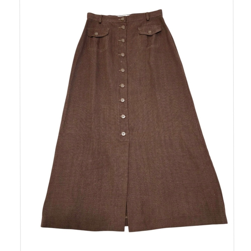Gianna Italy Brown‎ Maxi Skirt Button Front High Waist A-Line Viscose Vintage